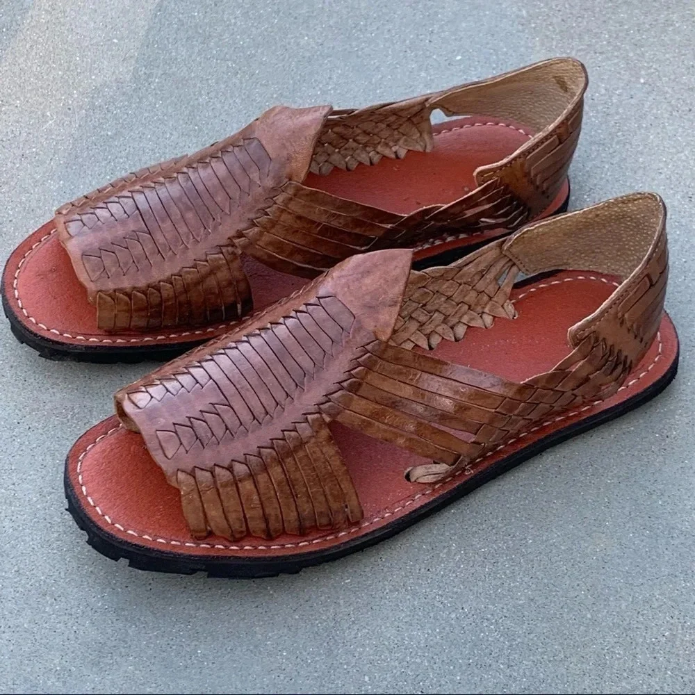 Men's Mexican Huaraches Sandals Strapy Brown Woven